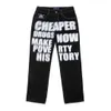 Men's Jeans New Hip Hop Letter Printed Black Pants Men Women 2023 Trend Y2k Jeans Fashion Punk Loose Straight Wide Leg Trousers Streetwear J230420