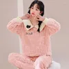 Pijamas femininos conjuntos de pijamas dos desenhos animados pijamas casuais mujer 2 peça pjs loungewear outono inverno kawaii urso homewear