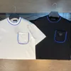 23SS Par T -shirt retro casual varumärke män och kvinnor tees ungdom måste krage sömmar kontrast överdimensionerad ny pocket triangel logotyp 260 g hög vikt crewneck blus