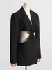 Costumes pour femmes Femmes Manteau Unique Noir Long Casual Blazer Avec Taille Découpée Col En V Conception