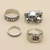 Cluster Rings 4 Pcs/Set Unisex Gossip Moon Change Skull Silver Color Geometric Finger Ring Set Halloween Jewelry Gift Accessories