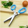 Fruit Vegetable Tools Stainless Steel Cooking Kitchen Accessories 5 Layers Knives Sushi Shredded Scallion Cut Herb Scissors W0146 Dhomc