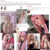 Synthetic Wigs Lolita synthetic Pink Blonde wig Long Streight hair With Bangs Natural wigs For women Cosplay 230425