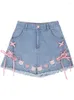 Shorts pour femmes 2023 90 Harajuku Lolita Style Denim Girly Sweet Cute Cartoon Piggy Broderie Bow Bandage Pantalon court Femmes Kawaii Jeans