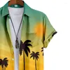 Men's Casual Shirts Men Hawaiian Short Sleeve Holiday Summer Tops Button Up Lapel Palm Tree Printing For Beach Wear TShirts