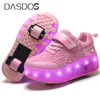 Sneakers USB Charging Children Roller Skate Casual Shoes Boys Girl Automatic Jazzy LED Lighted Flashing Kids Glowing with Wheels 230424