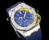 JJF 2670 A3124 Automatic Chronograph Mens Watch 42mm Yellow Inner Blue Textured Dial Rubber Strap Super Edition Reloj Hombre Montre Homme Puretime B2