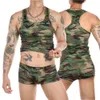 2st Mäns sexiga västboxare Shorts Set Army Green Camouflage Tank Tops Underwear Breattable Sportswear Gym Run