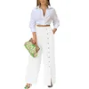 Pant Spring en Summer van Dames Nieuwe Open High Taisted Pants Ladies Fashion katoen en linnen losse borstige losse casual broek