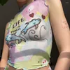 Damestanks Monmoira Cartoon afdrukken Mesh Crop Tops vrouwen zomer zoete rekbare tank vrouwelijke streetwear cwe0726-5