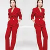 Kvinnors spårningsdräkter stjärna med samma stycke Våren och hösten Winter Fashion Casual Red Suit Wide Leg Pants Two-Piece Al18121