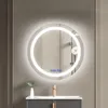 Mirrors 60cm Diameter Smart Touch Screen LED Bathroom Mirror Anti-fog El Home Three-color Adjustable