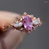 Wedding Rings Gorgeous Rose Gold Color Engagement Round For Women Fashion Pink Zircon Stones Bridal Ring Jewelry