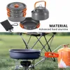 Camp Kitchen Camping Cookware Kit Outdoor Aluminium Cooking Set Water Kettle Pan Pot Traveling Traving Picnic BBQ Table Equipment 230425