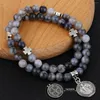 Strand Diyalo Black Gray Beads Elastic String Chain Bracelets Catholic Exorcism St. Benedict Cross Pendant Bracelet Women Men Jewelry