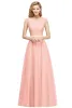 Elegante avondjurken een lijn juweel nek mouwloze lange maxi kanten appqulies chiffon rok prom feestjurken bruidsmeisje slijtage cps1132 j0425