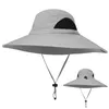 넓은 챙 모자 남성 태양 방수 페이스 모자 접이식 조절 식 드로 스트링 하이킹 걷기 낚시 양동이 모자 UV 보호