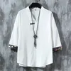 Homens Camisetas Hanbok Estilo Oriental Elegante Impressão Retro T-shirt Camisa Loja Chinesa Kimono Zen Linho Plus Size Roupas