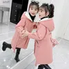 Down Coat 2023 New Girl clothes Winter Long coat Warm Plus Velvet Princess Cotton jacket Kid Outdoor Thick Parka Clothing Hooded OuterwearL231125