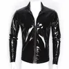 Mäns kroppsformar Sexiga män PVC Shiny Patent Leather Coat Slim Jacket With Front Zipper Stage Costume