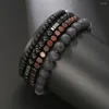 Strang Vulkanstein Schwarz Matt Gallenstein Holzperlen Armband Set Für Männer Frauen Hip Hop Stretch Großhandel