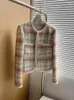 Jackets femininos 2023 moda vintage checked tweed jacket redond mloox de manga longa up mulheres elegantes clássicas com bolsos