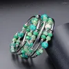 Strand 2023 Shiny Bright Green Crystal Winding Bracelet Multi-layer Multi-circle Copper Charm Women Men Bangle Gift