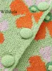 Polos femme mode femme imprimé fleuri simple boutonnage polos tricotés Vintage revers cou manches courtes femme Chic