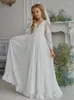 Robes de fille Boho fleur blanche a-ligne Appliques dentelle à manches longues pour mariage anniversaire soirée première Communion robes