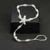 Anklets Multi-layer Bracelet Long Pearl Blue Beads Chain Starfish Pendant Anklet Sandals Barefoot Beach Foot Bridal Jewelry R231125