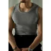 Men's T Shirts 2023 American Retro Sports Fitness Outwear Solid Color Underlay Knitted Tank Top Youth Summer Tshirt