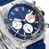 BLS Chronomat B01 ETA Valjoux A7750 Automatik-Chronograph Herrenuhr 44 Keramiklünette Blaues weißes Zifferblatt Gummi AB0136161C1S1 Super Edition Reloj Hombre Puretime B2