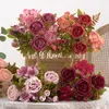 Flores decorativas simulação vintage hidrangea peony vaso doméstico flor falsa mrmrs adoro decoração de casamento na parede artificial diy