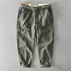 Herrbyxor hiqor varumärke mäns 100% bomull casual byxor fjäder män mode metall bälte spänne last byxor hip hop byxa man pant 28-38 230425