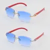 New Designer Rimless Diamond cut Lens Sunglasses Red Wood Sunglasses Male and Female metal frame 8200757 Square Lens Eyeglasses Fashion Red Wooden glasses Luxury