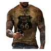 T-shirts pour hommes Mode Rétro Impression 3D T-shirt pour hommes Été US Route 66 Lettre Unisexe O-Cou Casual Street Lâche T-shirt surdimensionné 230425