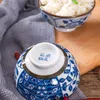 Миски набор 5 % керамическая чаша Японский рис синий фарфоровый обеденный залог 4,5 дюйма
