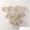 Conjuntos de ropa Ropa de bebé Diseñador de lujo para niñas Primavera Lino suave Algodón Boutique para niños pequeños Conjunto de ropa Tops de manga larga Floral Bl DH5FK