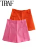 Shorts femininos tráfego curto calça de verão mulheres calças casuais zíper Fly Dolds Detalhe a cintura alta fêmea shorts retos rosa 230425