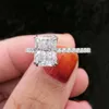 Double Claws 2Ct Radiant Iced Crushed Cut Moissanite Stone Hidden Halo Solid Gold Wedding Rings