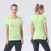 LL Yoga wear Col rond LU 2.0 T-shirt à manches courtes pour femme - Haut moulant de fitness à rebond élevé