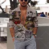 Camisas casuales para hombres 2023 Men estampado de calavera 3d Capa de manga larga Otoño para la moda de la altura de la cadera de la moda