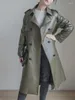 Cuir de femme 2023 Femmes coupe ample longue tranchée naturelle manteau à double boutonnage ceinturé femme style militaire en peau de mouton véritable Jac