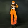 Scene Wear Hip Hop Dance Clothing for Women Orange Crop Top Sweatshirt Pants Loose Jazz Nightclub DJ Show Outfit Costume DNV14218