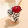 Wedding Rings Punk Hip Hop Stainless Steel Biker Rock For Women Men Cool Personality Big Red Stone Dragon Open Ring Unisex Party Gift