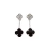 Four Leaf Clover Luxury Designer Jewelryfour 잔디 Flowers Full Full Diamond Black Agate Earings with Panda S Silver Precision Edition
