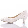 Dress Shoes Custom Make Large Size Small Heel Bridal Wedding White Pearl Low Heels Celebrity