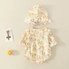 Rompers Summer Baby Girls Romperhat Cotton Peter Pan Collar Ruffles spetsar långärmad spädbarn Rompers födda söta plagg 230425