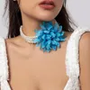 Choker Vintage Imitation Pearl Handmade Chiffon Large Flower Necklace