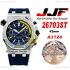 JJF 2670 A3124 Automatic Chronograph Mens Watch 42mm Yellow Inner Blue Textured Dial Rubber Strap Super Edition Reloj Hombre Montre Homme Puretime B2